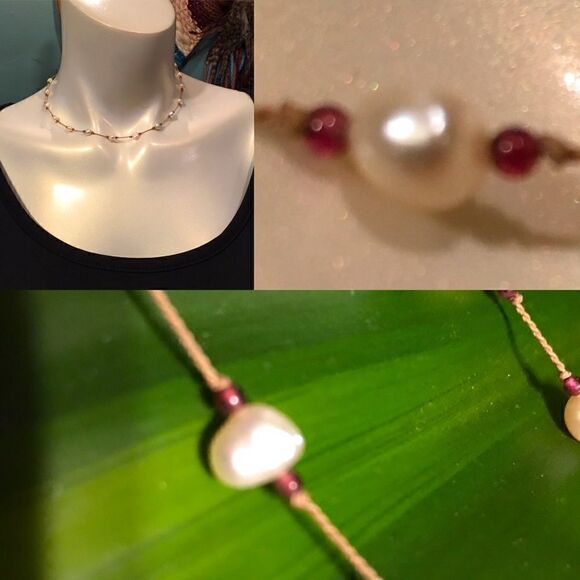 Authentic Pearl necklace on silk twisted rope - Picture 1 of 5